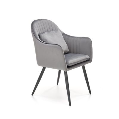 Scaun modern Dalma, tapiterie catifea, cadru otel, perna inclusa, 58x59x84x47 cm, gri