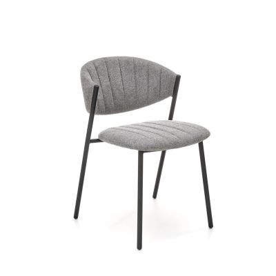 Scaun modern pentru dining, tapiterie textila gri, cadru otel, suporturi antiderapante, 50x58x78x49 cm
