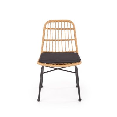 Scaun ratan sintetic, stil scandinav, cadru otel, 47x45x85x43cm, perna sezut, natur/negru