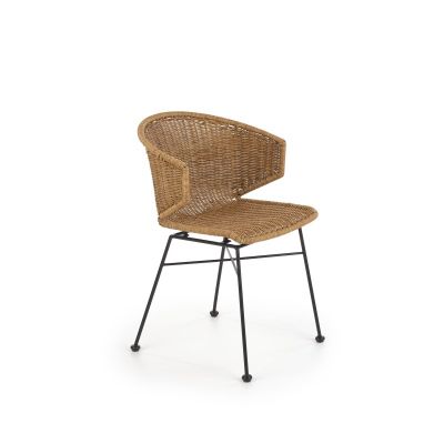 Scaun stil boho, ratan sintetic si metal, latime 56 cm, maro