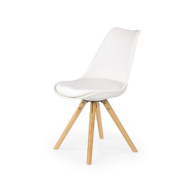 Scaun stil scandinav pentru living, cadru din lemn, 48x57x81 cm, piele eco, spatar ABS alb