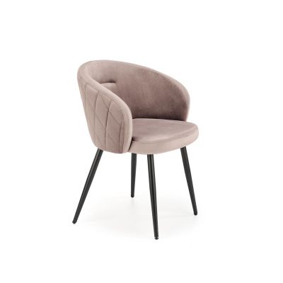 Scaun tapitat Anka, dining/sufragerie, catifea bej, cadru metal, stil glamour, 61x54x77x48 cm