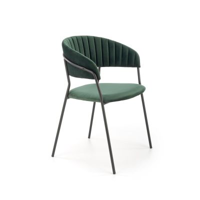 Scaun tapitat Ava, stil modern, catifea si otel vopsit cu pulbere, 57x54x79x48 cm, verde