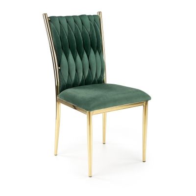 Scaun tapitat cu catifea Amanda, amplasare in dining, cadru otel cromat auriu, stil glamour, 48x55x94x48 cm, verde