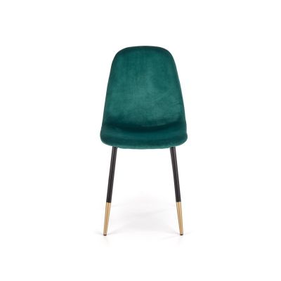 Scaun tapitat cu catifea, cadru metal negru si auriu, stil glamour, 45x48x88x48 cm, verde
