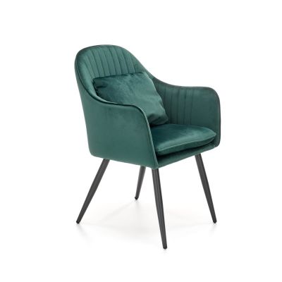 Scaun tapitat Dalma pentru sufragerie, catifea, cadru otel, perna inclusa, stil modern, 58x59x84x47 cm, verde