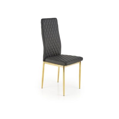 Scaun tapitat dining, piele ecologica neagra, cadru otel cromat auriu, 40x50x98x46 cm