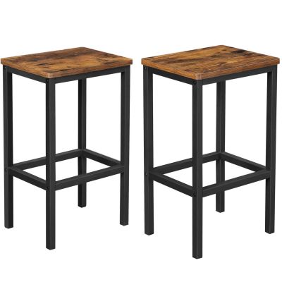 Set 2 scaune bar inalte, sezut dreptunghiular, cadru din otel, 40x30x65cm, stil industrial, maro rustic si negru