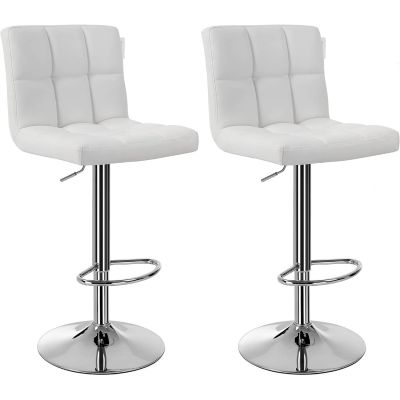 Set 2 scaune bar reglabile pe inaltime, cu spatar, sezut PU si suport picioare, rotatie 360A , 38x45x115 cm, alb