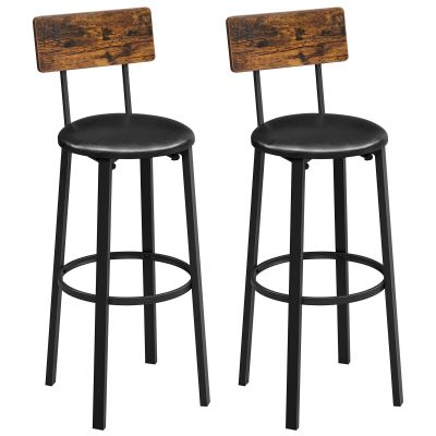 Set 2 scaune de bar cu spatar din PAL, sezut moale tapitat, 39x100x76cm, maro rustic si negru