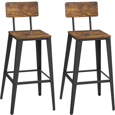 Set 2 scaune de bar, inalte cu spatar, industrial, 45x45x102cm, maro rustic si negru