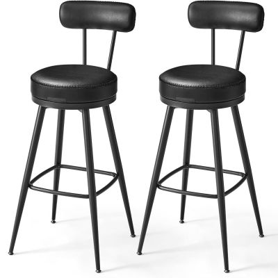 set 2 scaune de bar rotative 360A , cu spatar, inaltime 101 cm, piele sintetica, cadru otel, stil modern, negru