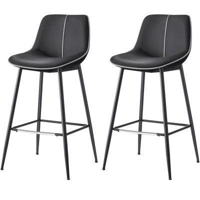 Set 2 scaune de bar, spatar ergonomic din piele ecologica, cadru metalic, 50x50x99 cm, negru