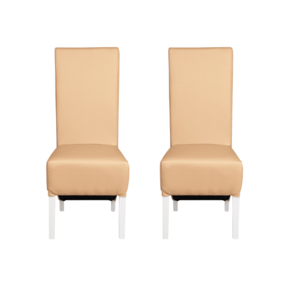 Set 2 scaune living VANESSA, picioare lemn alb, piele ecologica bej, 47x60x110 cm