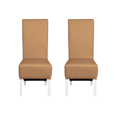 Set 2 scaune living VANESSA, picioare lemn alb, piele ecologica bej inchis, 47x60x110 cm