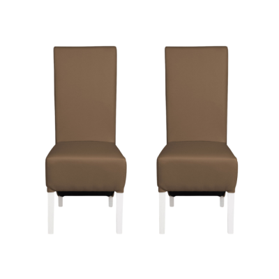 Set 2 scaune living VANESSA, picioare lemn alb, piele ecologica cappuccino, 47x60x110 cm