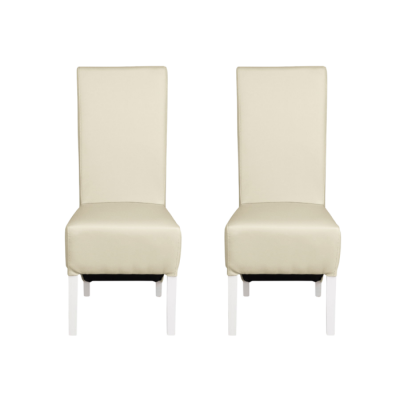 Set 2 scaune living VANESSA, picioare lemn alb, piele ecologica crem, 47x60x110 cm