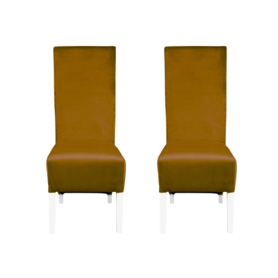 Set 2 scaune living VANESSA, picioare lemn alb, stofa galben, 47x60x110 cm