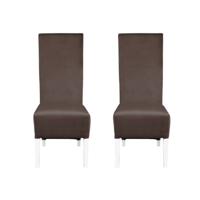 Set 2 scaune living VANESSA, picioare lemn alb, stofa maro, 47x60x110 cm