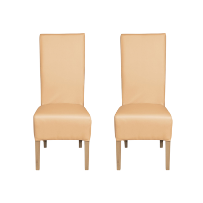 Set 2 scaune living VANESSA, picioare lemn natur, piele ecologica bej, 47x60x110 cm