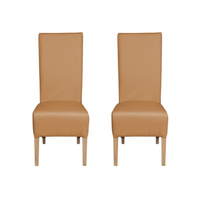 Set 2 scaune living VANESSA, picioare lemn natur, piele ecologica bej inchis, 47x60x110 cm