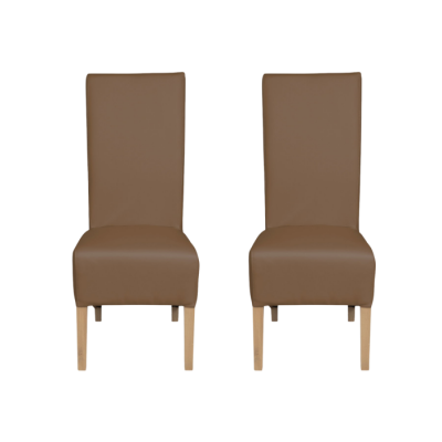 Set 2 scaune living VANESSA, picioare lemn natur, piele ecologica cappuccino, 47x60x110 cm