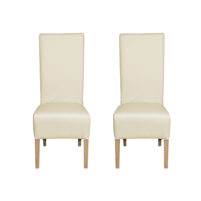 Set 2 scaune living VANESSA, picioare lemn natur, piele ecologica crem, 47x60x110 cm