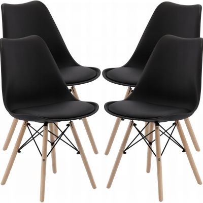 Set 4 scaune de bucatarie, design scandinav modern, sezut cu burete, negru