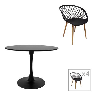 Set Masa de sufragerie Ezra-Balou  5 pp-mdf , negru-Natural D100x75cm