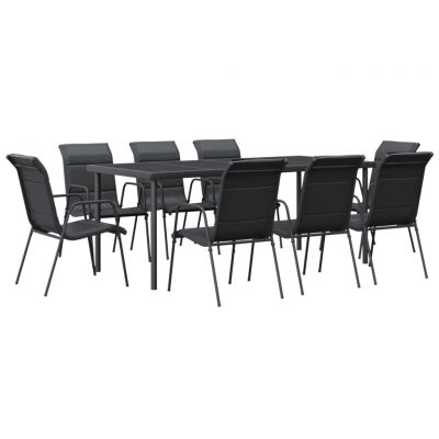 Set mobilier de gradina, 9 piese, negru, otel si textilena