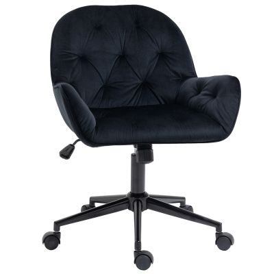 Vinsetto Fotoliu de birou, fauteuil de birou în catifea, scaun pivotant la 360°, reglabil în înălțime, 60 x 61 x 81-91 cm, negru | Aosom Romania