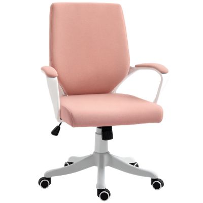Vinsetto Scaun de birou Scaun de birou Home-Office Scaun cu funcție de balans Spătar reglabil înălțime gros și confortabil ergonomic Roți pivotante 360° din poliester nailon plastic PP Roz+alb 62x69x92-100 cm | Aosom Romania