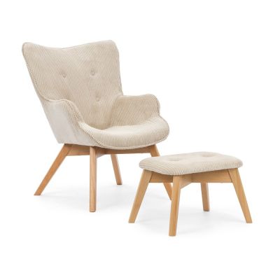 Fotoliu cu taburet bej cu tapiÈu009Berie din catifea reiatÄNiko âu0080Ropez