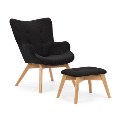 Fotoliu cu taburet negru cu tapiÈu009Berie din catifea reiatÄNiko âu0080Ropez