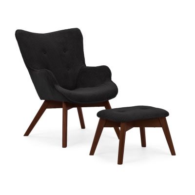 Fotoliu cu taburet negru cu tapiÈu009Berie din catifea reiatÄNiko âu0080Ropez