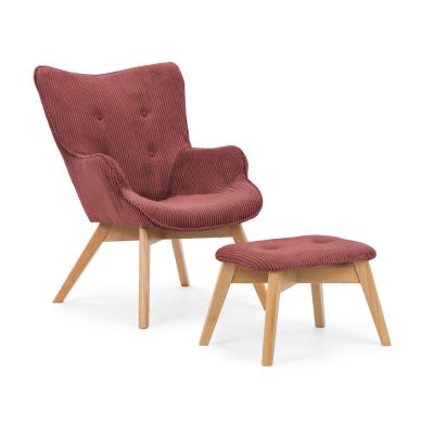 Fotoliu cu taburet roÈu0099u cu tapiÈu009Berie din catifea reiatÄNiko âu0080Ropez