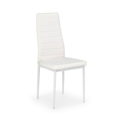 Scaun alb tapitat pentru living, design modern, cadru metalic, piele artificiala, 41x50x98 cm