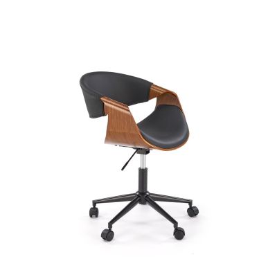 Scaun birou rotativ Bilbo, inaltime reglabila 72-82 cm, design scandinav, baza metal, piele eco si placaj, maro/negru