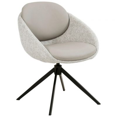 Scaun Cu Brațe din metal, textil, piele, negru, bej