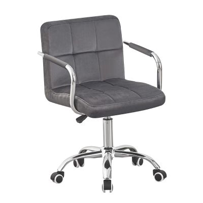 Scaun de birou, conferinte, tapiterie catifea, roti pivotante, baza si manere cromate, gri