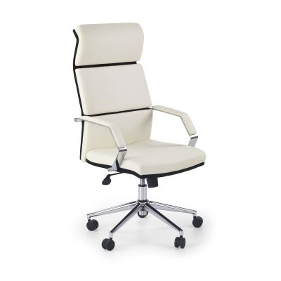 Scaun de birou directorial, ergonomic, inaltime 117-124 cm, baza metal, clasic, functie blocare, piele ecologica alba