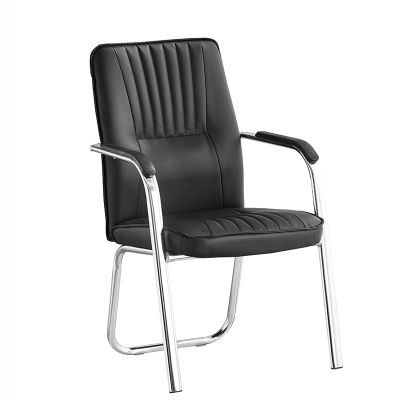 Scaun de conferinta, manere captusite, cadru cromat, PVC negru