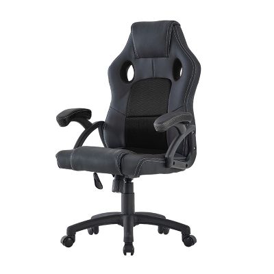 Scaun de gaming pivotant, spatar ergonomic, inaltime reglabila 110-120, tetiera si cotiere, maxim 150 kg, PVC si mesh negru
