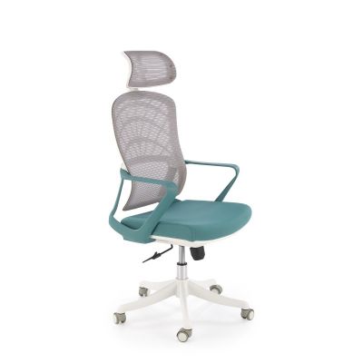 Scaun ergonomic, inaltime reglabil, stil scandinav, baza polipropilena, tetiera reglabila, functie blocare, verde/alb