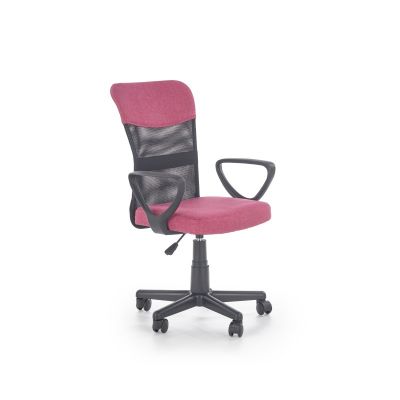 Scaun ergonomic pentru copii, de birou, pivotant, inaltime 81-91cm, baza stabila, functie blocare, textil/mesh, roz/negru