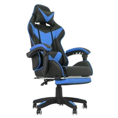Scaun gaming, ergonomic, inaltime reglabila 122-130 cm, suport retractabil picioare, albastru, negru