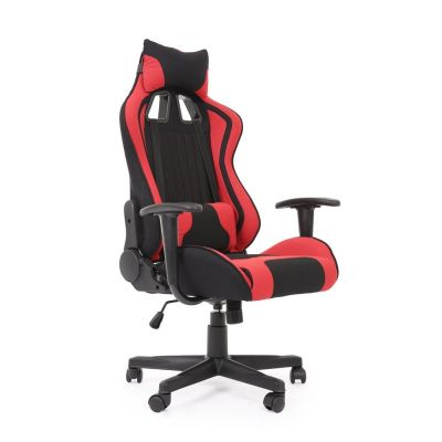 Scaun gaming rotativ, reglabil 118-128 cm, suport lombar, mecanism balansare si blocare, negru/rosu