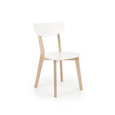 Scaun in stil scandinav pentru bucatarie sau dining, cadru din MDF, alb/natur, 45x50x81x47 cm