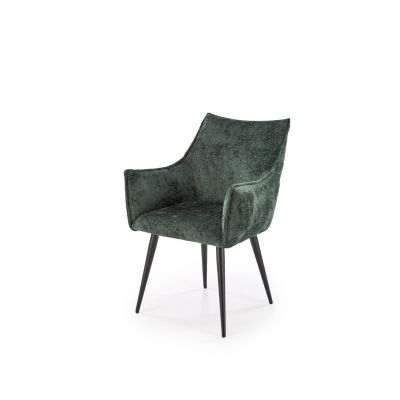 Scaun modern de living, forma minimalista, tapiterie stofa, cadru metal, picioare antiderapante, verde/negru