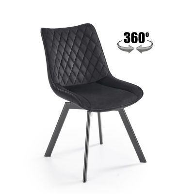 Scaun modern living Atlanta, rotativ la 360 grade, catifea neagra, otel, 45x63x80x42 cm